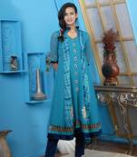 Blue georgette embroidered a line kurta &