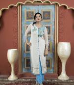 Cream georgette embroidered straight cut kurta &