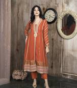Orange georgette embroidered a line kurta &