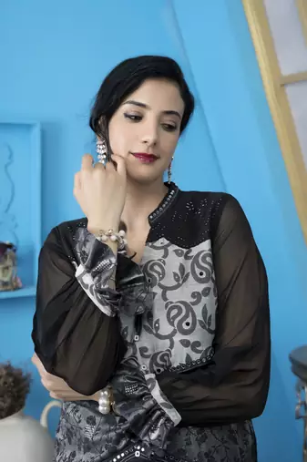 Black chanderi embroidered a line kurta &
