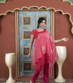 Light-pink georgette embroidered asymmetrical kurta &