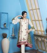 Cream georgette embroidered a line kurta &