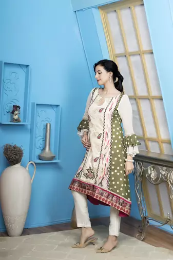 Cream georgette embroidered a line kurta &