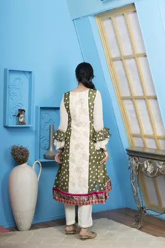 Cream georgette embroidered a line kurta &