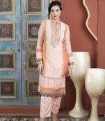 Light-peach chanderi embroidered straight cut kurta &