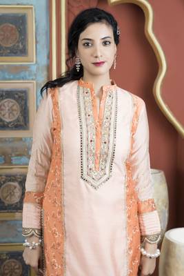 Light-peach chanderi embroidered straight cut kurta & 5