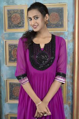 Pink georgette embroidered a line kurta & 5
