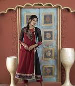 Maroon georgette embroidered asymmetrical kurta &