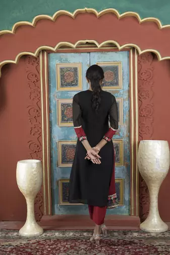 Maroon georgette embroidered asymmetrical kurta &