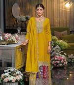 Yellow Embroidered silk stitched Palazzo suit(free size)