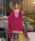 Pink Embroidered silk stitched Palazzo suit(free size)
