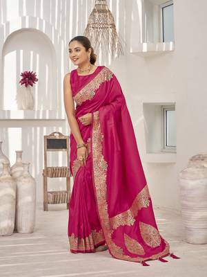 pink Banarasi soft silk blend woven jacquard saree with blouse piece 1