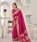 pink Banarasi soft silk blend woven jacquard saree with blouse piece