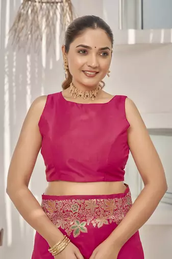 pink Banarasi soft silk blend woven jacquard saree with blouse piece