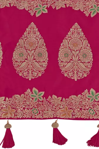 pink Banarasi soft silk blend woven jacquard saree with blouse piece