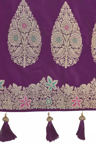 Purple banarasi soft silk blend woven jacquard saree with blouse piece