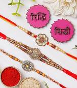 Set Of 3 Rakhi For Brother Bhabhi With Riddhi-Siddhi Sticker 