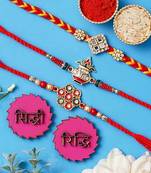 3 Designer Rakhi For Bhaiya Bhabhi With Riddhi-Siddhi Sticker 