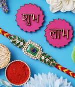 Premium Rakhi For Bhaiya And Bhabhi With 2 Shubh Labh Wall Sticker