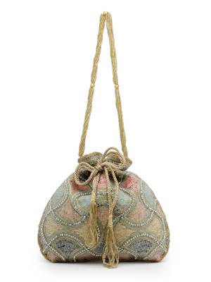 dangle gold & pastel multi vermicular embellished faux silk potli 10