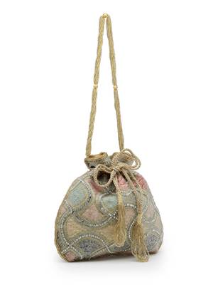 dangle gold & pastel multi vermicular embellished faux silk potli 11