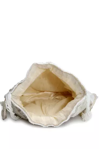 dangle white & pastel multi rose embellished faux silk potli