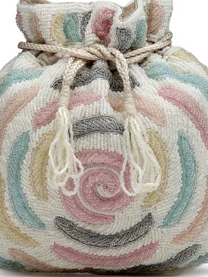dangle white & pastel multi rose embellished faux silk potli 8