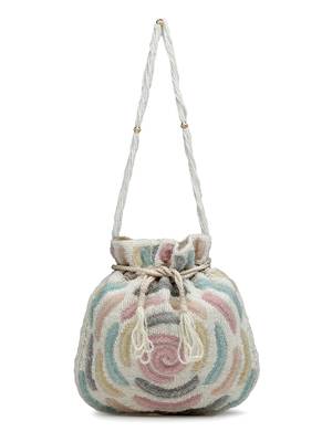 dangle white & pastel multi rose embellished faux silk potli 10