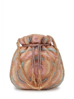 dangle coral blossom & pastel multi rose embellished faux silk potli 10