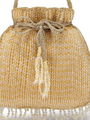 dangle gold striped embellished faux silk potli 8