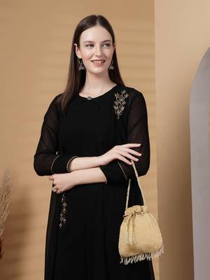 dangle gold striped embellished faux silk potli 9