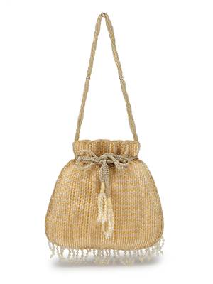 dangle gold striped embellished faux silk potli 10