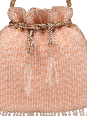 dangle coral & gold striped embellished faux silk potli 8