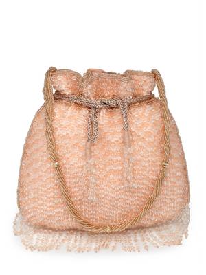 dangle coral & gold striped embellished faux silk potli 11