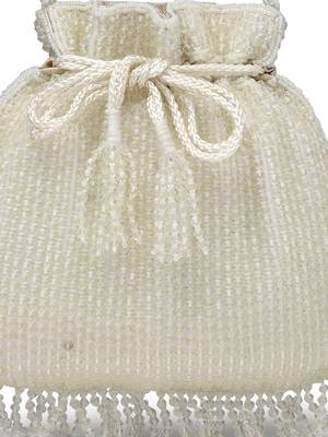 dangle white & silver striped embellished faux silk potli 8
