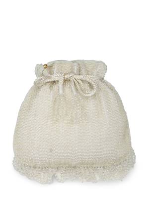 dangle white & silver striped embellished faux silk potli 10