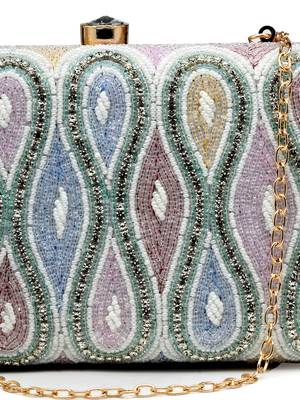 adorn white & pastel multi ogee embellished fabric clutch 8
