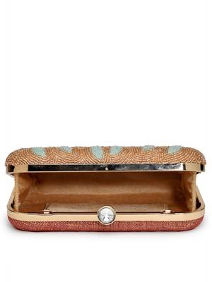 adorn gold & pastel multi floral embellished fabric clutch 7