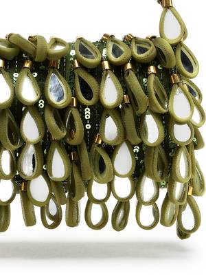 tipify olive green & gold mirror work embellished fabric clutch 8