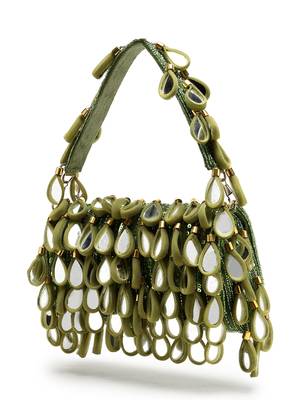 tipify olive green & gold mirror work embellished fabric clutch 10