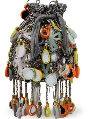 tipify grey & multi mirror work embellished fabric potli 8