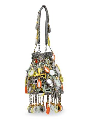 tipify grey & multi mirror work embellished fabric potli 11