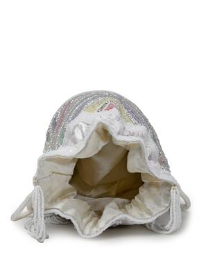 dangle white & pastel multi chevron embellished faux silk potli 7