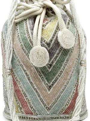 dangle white & pastel multi chevron embellished faux silk potli 8