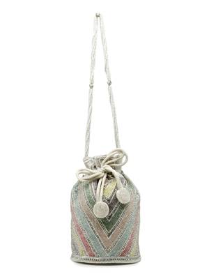 dangle white & pastel multi chevron embellished faux silk potli 11