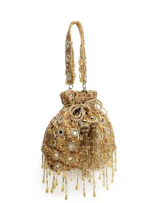 droop champagne mirror work quirky embellished faux silk potli 11