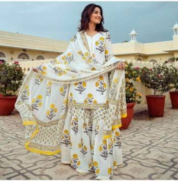 White Cotton Printed Short Kurta With Palazzo & Dupatta Set For Women 3