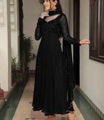 Black stone work full flared anarkali with dupatta