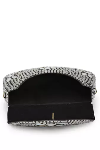 mosaic silver mosaic embellished metal clutch