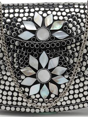 mosaic silver mosaic embellished metal clutch 8